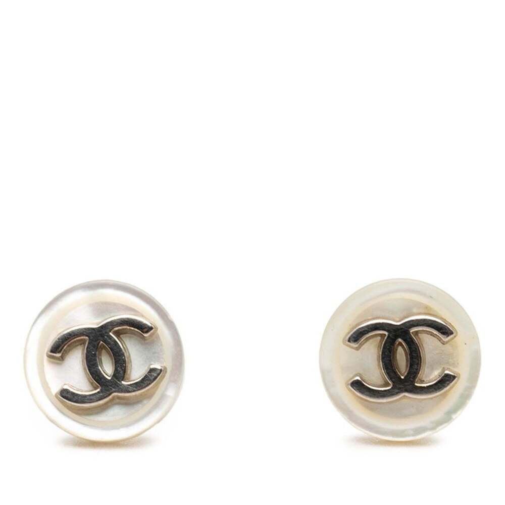 CHANEL White Logo Earrings - Picture 1 of 4